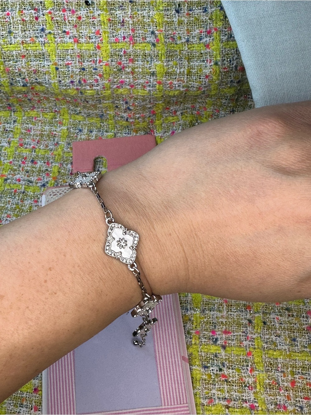 Elegant Silver Floral Link Bracelet - Women's Jewelry